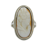Antique 1920-30s Solid 18kt White Gold Filigree Shell Cameo Oval 22mm Dinner Ring Size 6