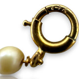 Vintage 1930s-50s Victorian Revival 14kt Solid Yellow Gold Delicate Pearl Station Necklace with Gold Openwork, Blue Enamel, and Pearl Drop Center