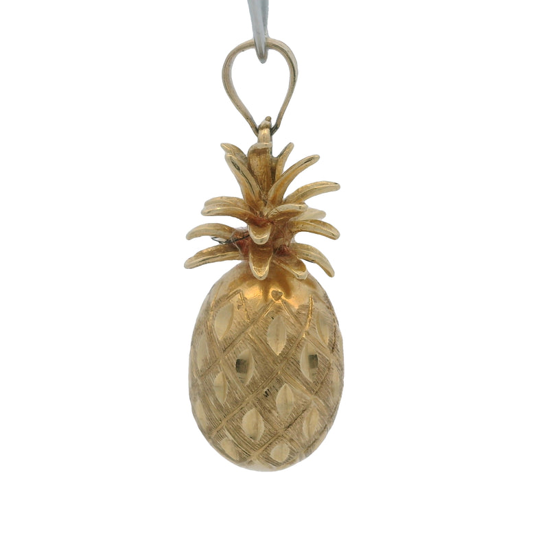 Vintage Solid 14kt Yellow Gold Detailed Pineapple Pendant Charm