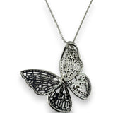EFFY Nature Collection Solid 14kt White Gold and 1.88ctw Diamond Butterfly Pendant with Matching 16"-18" Adjustable 14kt Chain