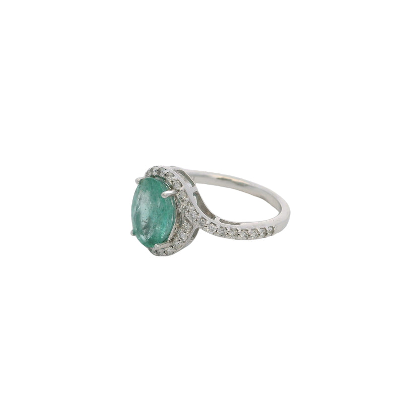 14kt White Gold Oval Prasiolite Green Beryl and Diamond Halo 11.5mm Wide Solitaire Ring Size 5