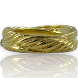 David Yurman Signed Solid Heavy 18kt Yellow Gold 750 Twist Band Crossover Ring with Diamonds Size 6.75