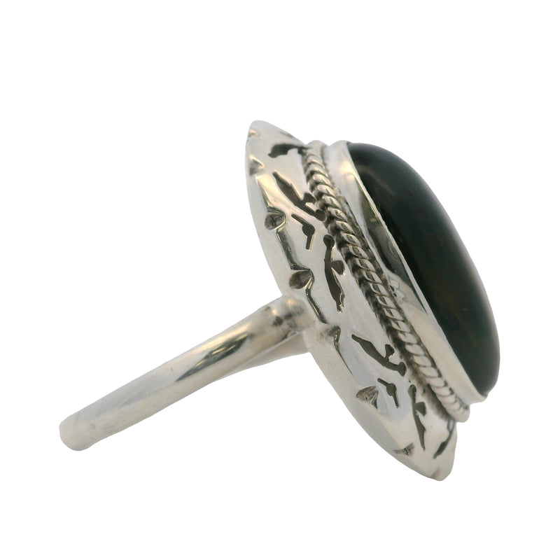 Mexican 925 Sterling Silver Handmade Large Labradorite Cabochon Adjustable Shank Ring