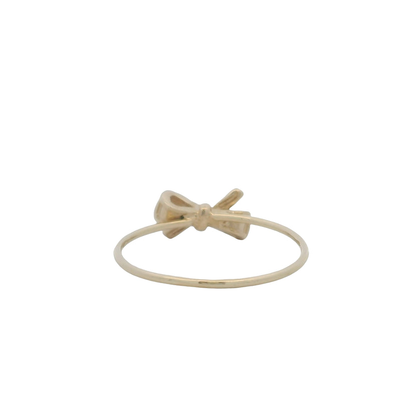 Solid 14kt Yellow Gold Dainty Thin Dotted Bow Ring Size 7