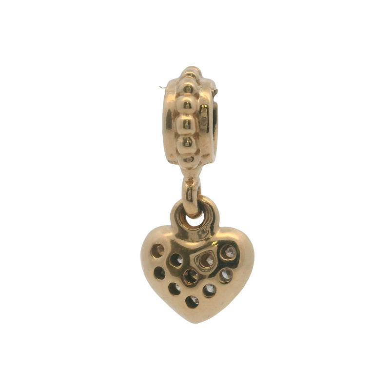 Pandora Retired Solid 14kt Yellow Gold and Diamond Cluster Heart Dangle Slider Charm