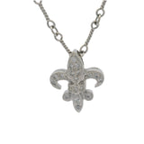 Rare Retired Gabriel & Co Solid 14kt White Gold and Diamond Fleur De Lis Pendant 16" Necklace