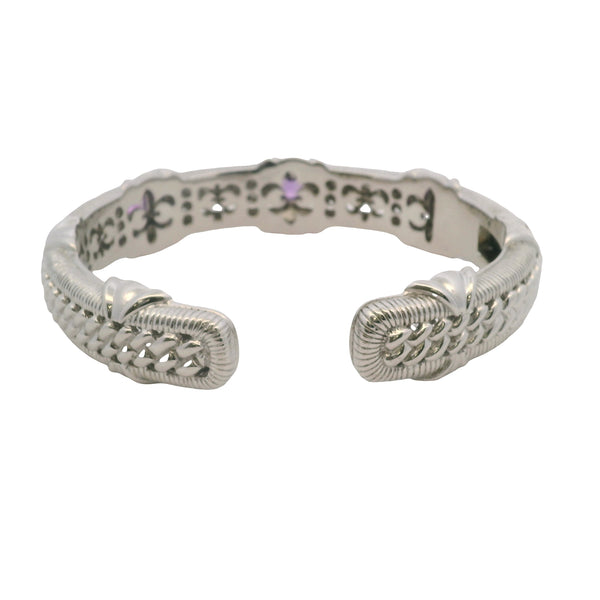 Judith Ripka 925 Sterling Silver and Checkerboard Cut Amethyst 14.5mm Cuff Bracelet