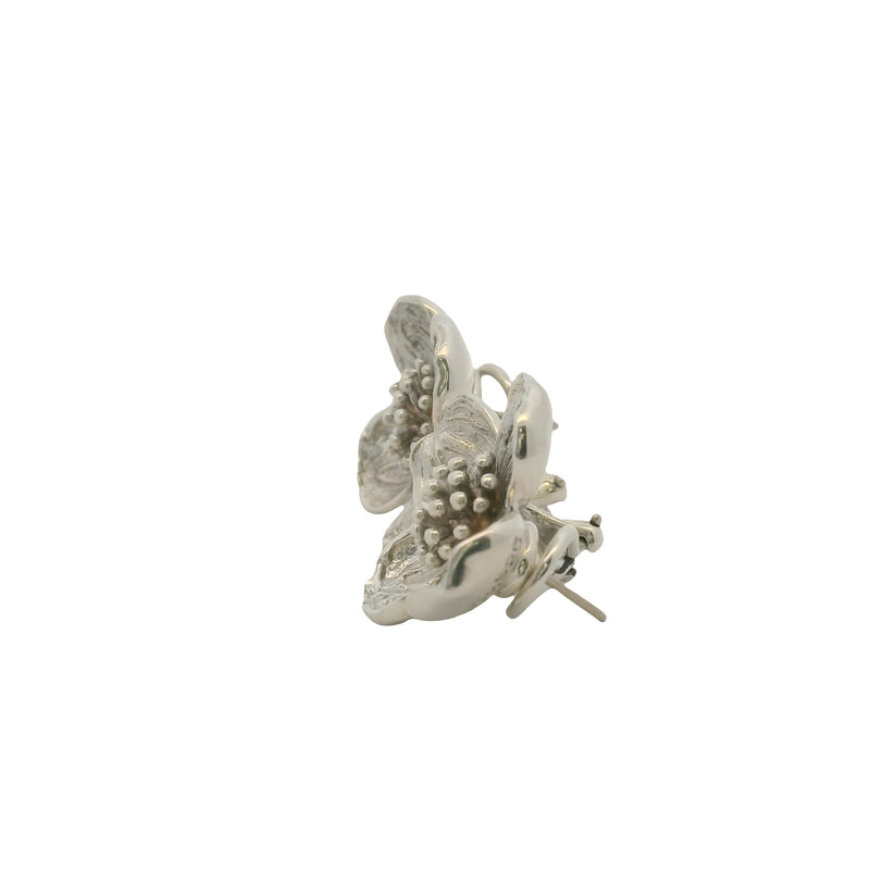 Vintage Tiffany & Co Solid 925 Sterling Silver Dogwood Flower Pierced Omega Back Earrings