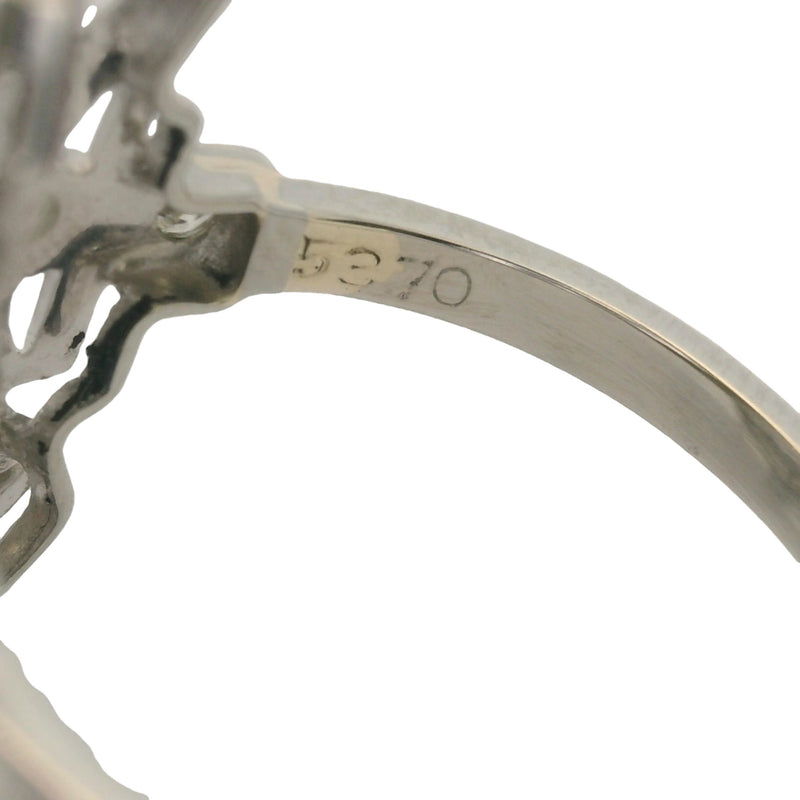 Antique 1920s Art Deco 14kt White Gold and Diamond 23mm Long Milgrain Filigree Dinner Ring Size 8.5