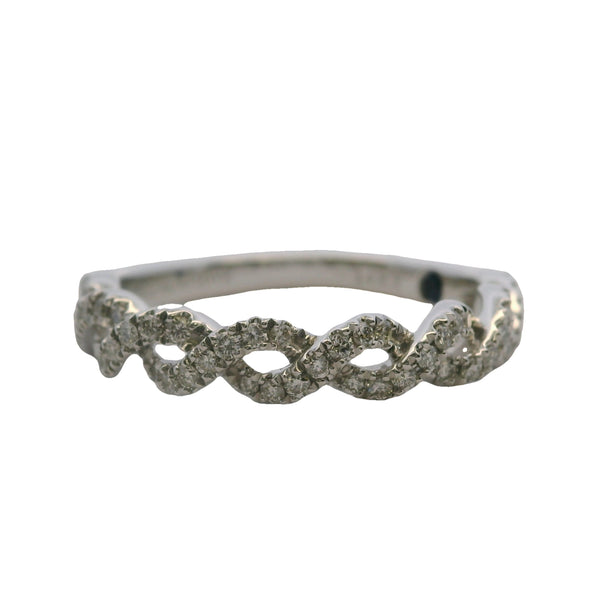 Anillo trenzado Vera Wang Love de oro blanco de 14 kt con diamantes de 1/4 ct, talla 6