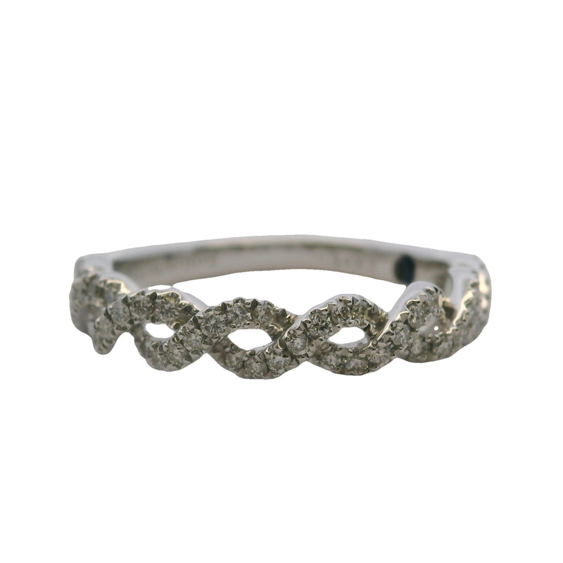 Anillo trenzado Vera Wang Love de oro blanco de 14 kt con diamantes de 1/4 ct, talla 6