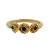 Vintage Italian Solid 18kt Yellow Gold and Blue Enamel Twisted Twist Style Ring Size 4.25