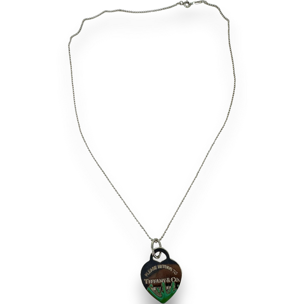 Tiffany & Co Blue Splash Heart Charm Pendant Necklace Chain 925 Sterling Silver