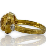 I. Reiss Solid 14k Yellow Textured Gold Checkerboard Cut Citrine and Diamond Accent Cocktail Ring Size 7.5