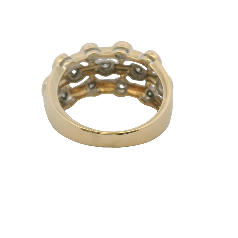 SBT Solid 14kt Yellow Gold and Bezel Set Diamond 3-Row Bubble Ring Size 7