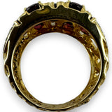 Ciemme Large Luxury Cocktail Ring with Rhodalite Garnets and Natural Diamonds Solid 14k Yellow Gold Size 9.5