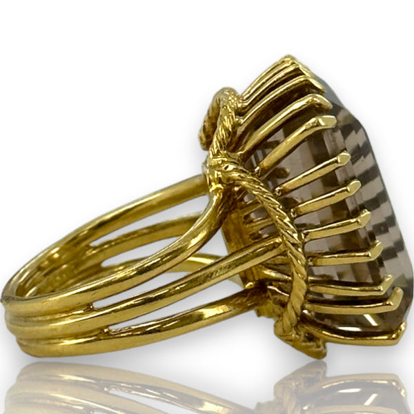 Vintage 1960s Corletto Smokey Topaz Cocktail Ring with Rope Detail Size 5 Made in Italy