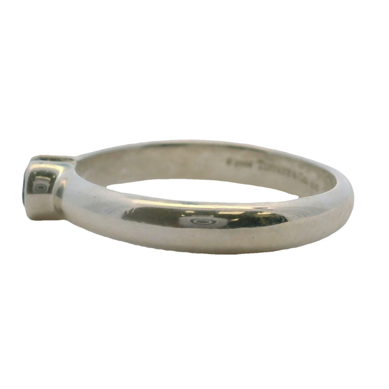 2004 Vintage Tiffany & CO 925 Sterling Silver And Aquamarine Tension-Set Solitaire Stacking Ring Size 6.75