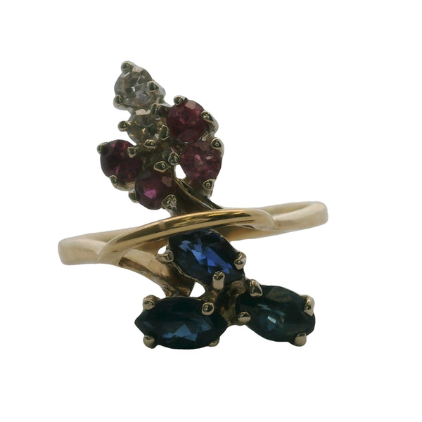 Vintage 1930s Sapphire, Ruby, And Diamond Dainty Floral Ring Size 5.25