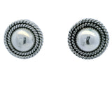 Mexican 925 Sterling Silver Taxco Round Button Rope 22.5mm Stud Earrings