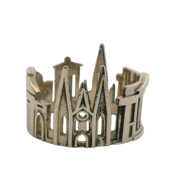 Anillo gótico de paisaje urbano de Edimburgo en plata de ley 925 de Shekht, talla 6,5