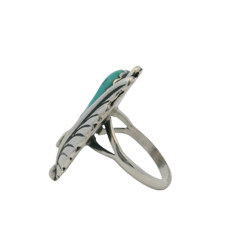 Lambert Livingston Navajo 925 Sterling Silver and Turquoise Flower and Leaf Ring Size 5
