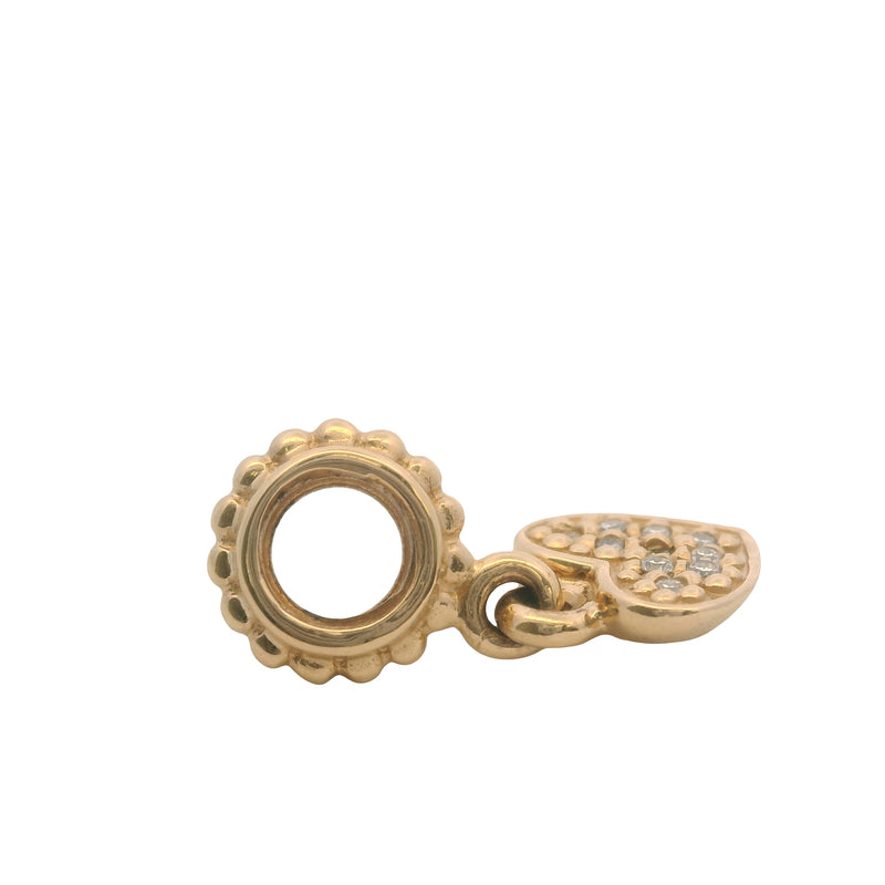 Pandora Retired Solid 14kt Yellow Gold and Diamond Cluster Heart Dangle Slider Charm