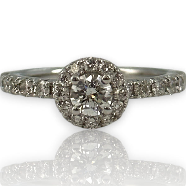 Vera Wang Love Collection 1ctw Diamond Frame Engagement Ring in Solid 14K White Gold with Halo and Signature Sapphire Size 6.5