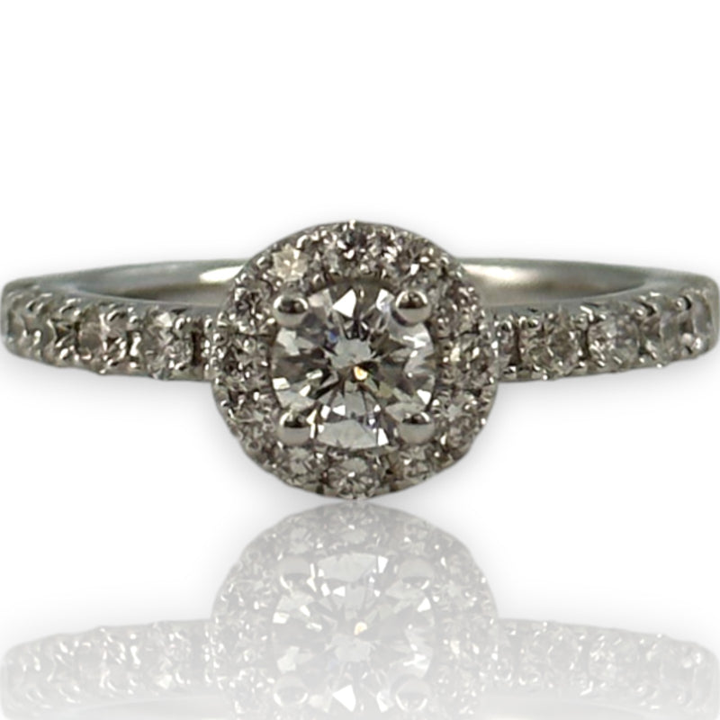 Vera Wang Love Collection 1ctw Diamond Frame Engagement Ring in Solid 14K White Gold with Halo and Signature Sapphire Size 6.5
