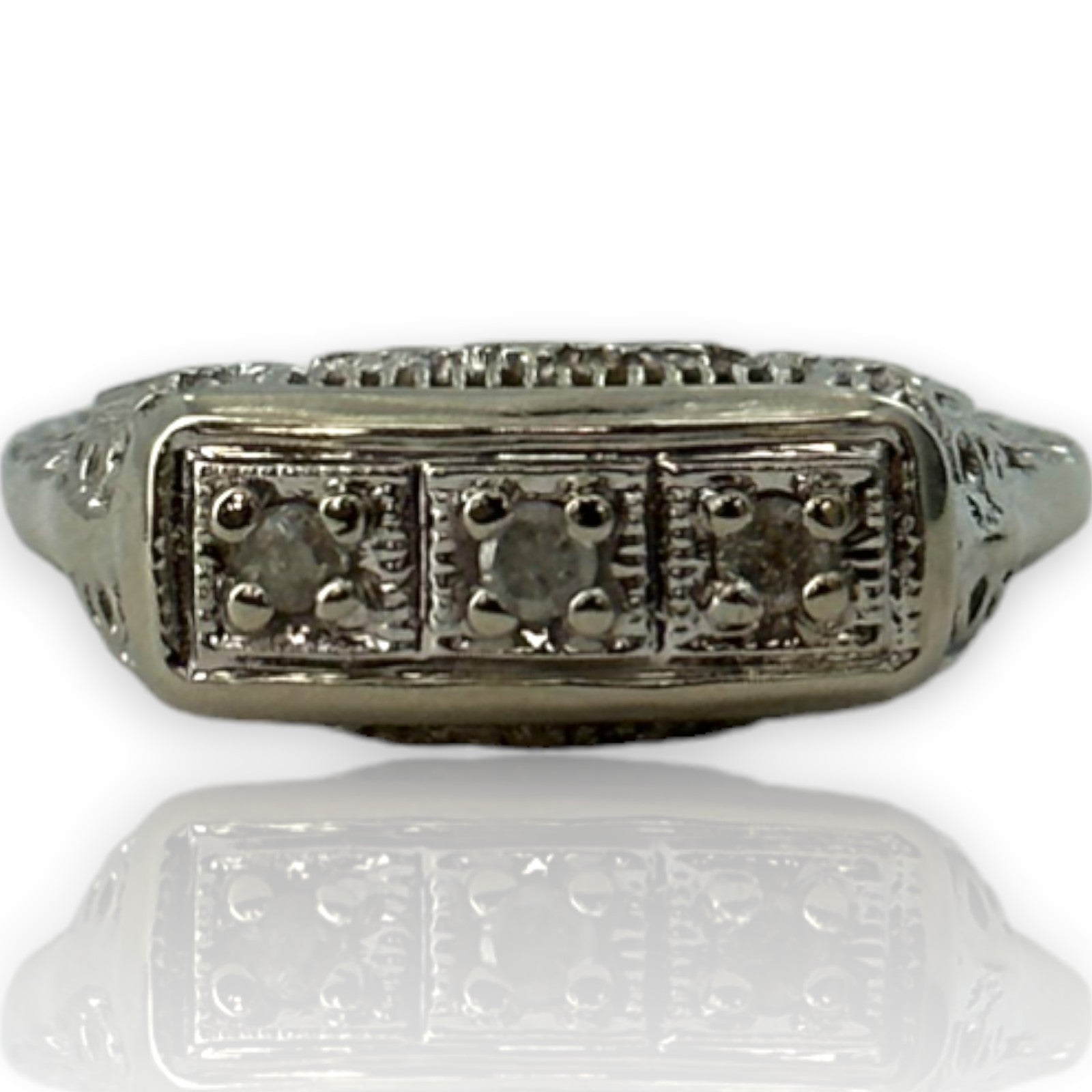 Silvershake Art Deco 3-Stone Amethyst Ring - 925 Sterling Silver, White Gold Plated, Size 6 - View #8