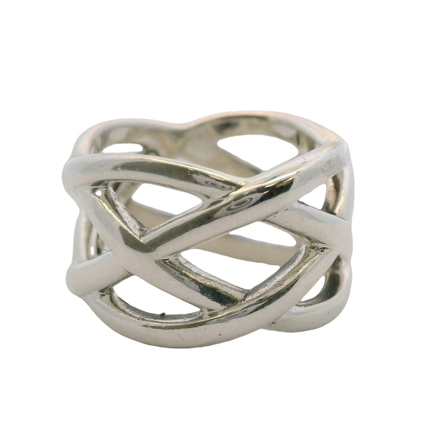 Tiffany & Co 925 Sterling Silver Celtic Knot 12mm Band Ring Size 4.5 Made In Italy
