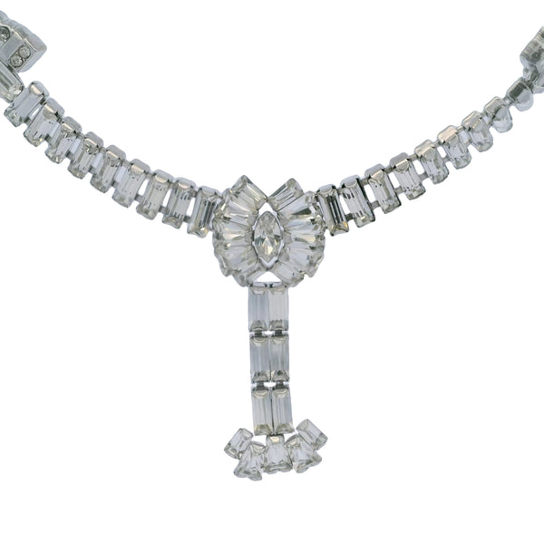 1940-1960 Phyllis Originals Glass Rhinestone and Sterling Silver Sparkling Collar Necklace