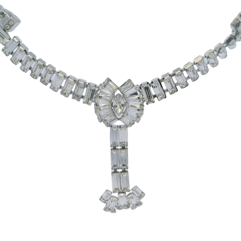1940-1960 Phyllis Originals Glass Rhinestone and Sterling Silver Sparkling Collar Necklace