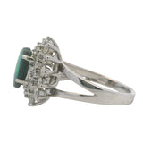 Solid 14kt White Gold Gray Opal Cocktail Ring with Double Diamond Starburst Halo Size 7