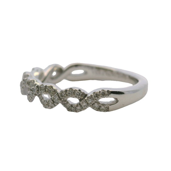 Anillo trenzado Vera Wang Love de oro blanco de 14 kt con diamantes de 1/4 ct, talla 6