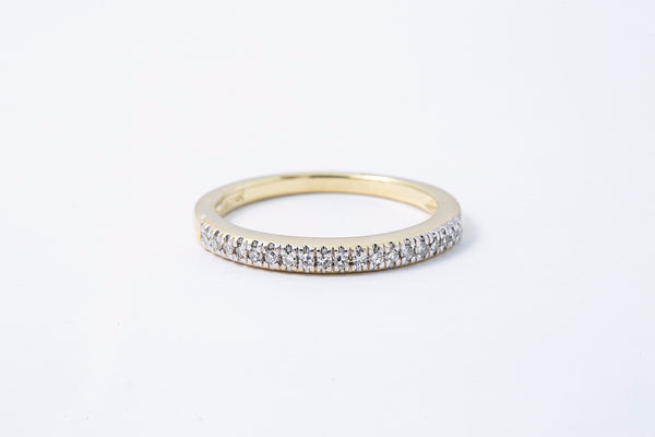 Diamond Line 2mm Anniversary Band 14K 585 Yellow Gold Ring Size 7 1/4