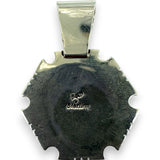Ray Jack Signed Navajo Native American 925 Sterling Silver Round Pendant with Mixed Inlay Stones Including Turquoise, Malachite, Onyx, Mother of Pearl, and Spiny Oyster