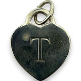 Tiffany & Co 925 Sterling Silver Alphabet Letter T Heart Pendant Charm