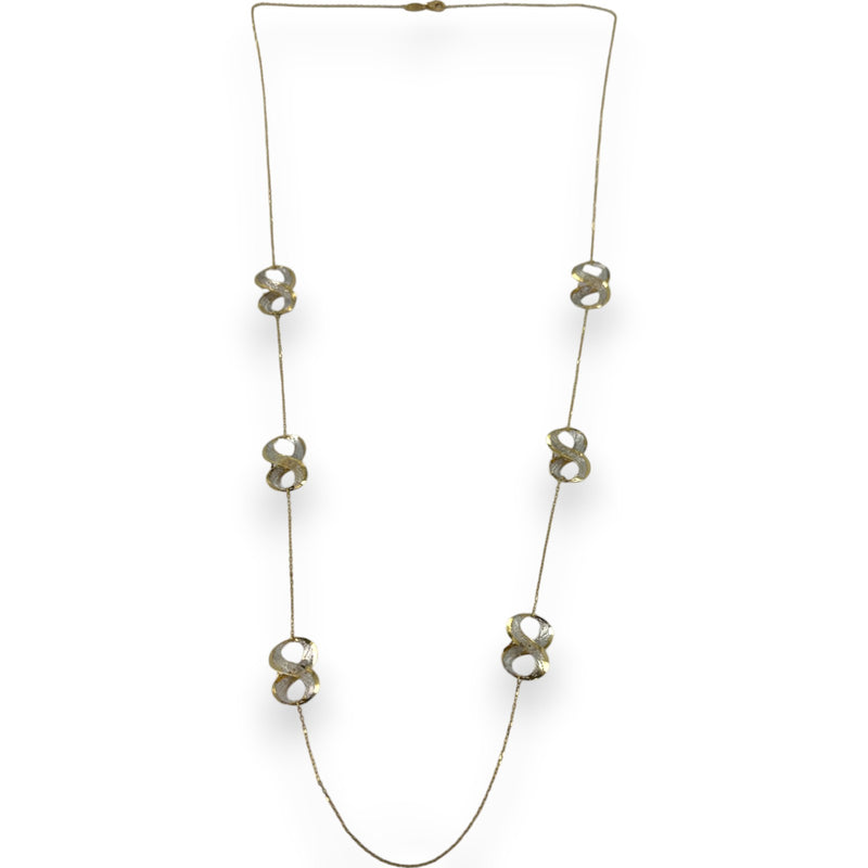 NEONERO Retired Solid 18kt Gold Two-Tone Filigree Figure 8 Station 32" Chain Necklace Made in Italy