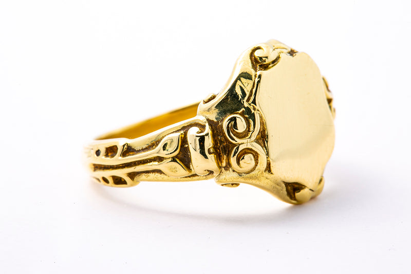 Roman Pedestal Columns Scroll Blank Signet Band 18K 750 Yellow Gold Ring 7 1/2