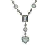 Solid 18kt White Gold 16" Necklace with Heart, Rectangular, and Round Cut Light Blue Topaz 1.7" Drop Pendant and Diamond Accents