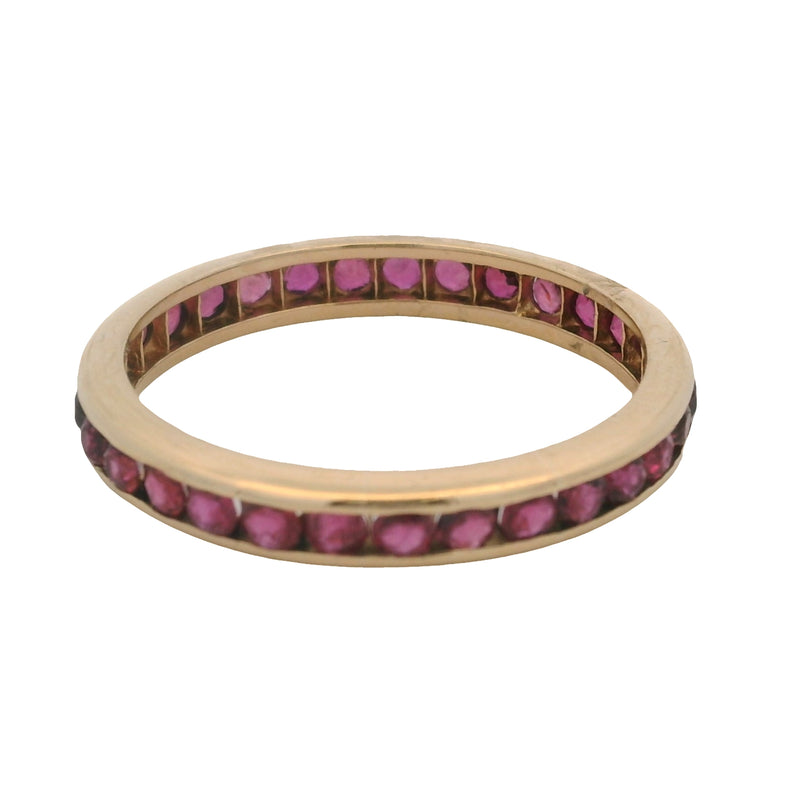 Vintage Solid 14kt 585 Yellow Gold Channel Set Natural Ruby Eternity Band Ring Size 10.75