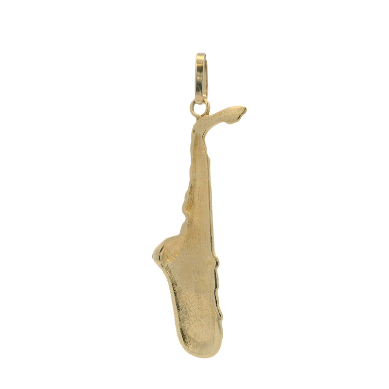 Vintage Solid 14kt Yellow Gold Music Saxophone Necklace Pendant