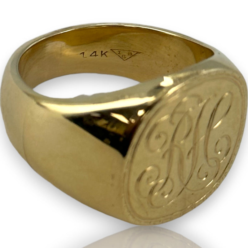 IB Goodman Vintage 1940s Mens 14kt Yellow Gold Signet Ring with Fillable Engraving