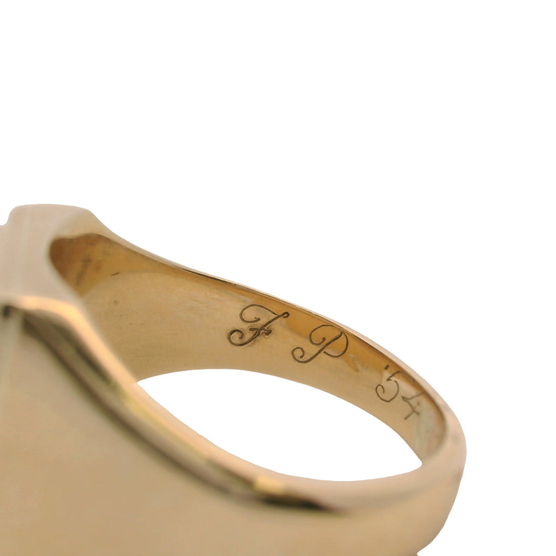 Vintage 1954 Solid 10kt Yellow Gold Ship Sailing "By Faith And Courage" Signet Ring Size 6