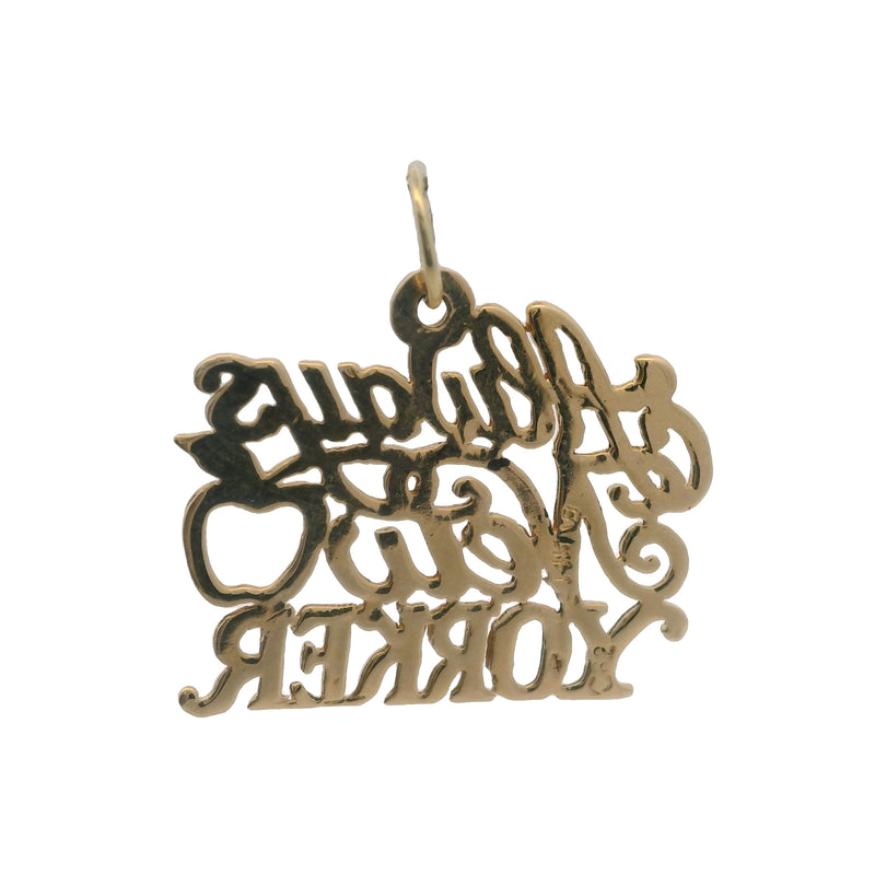 Solid 14kt Yellow Gold "Always New Yorker" Pendant with Apple