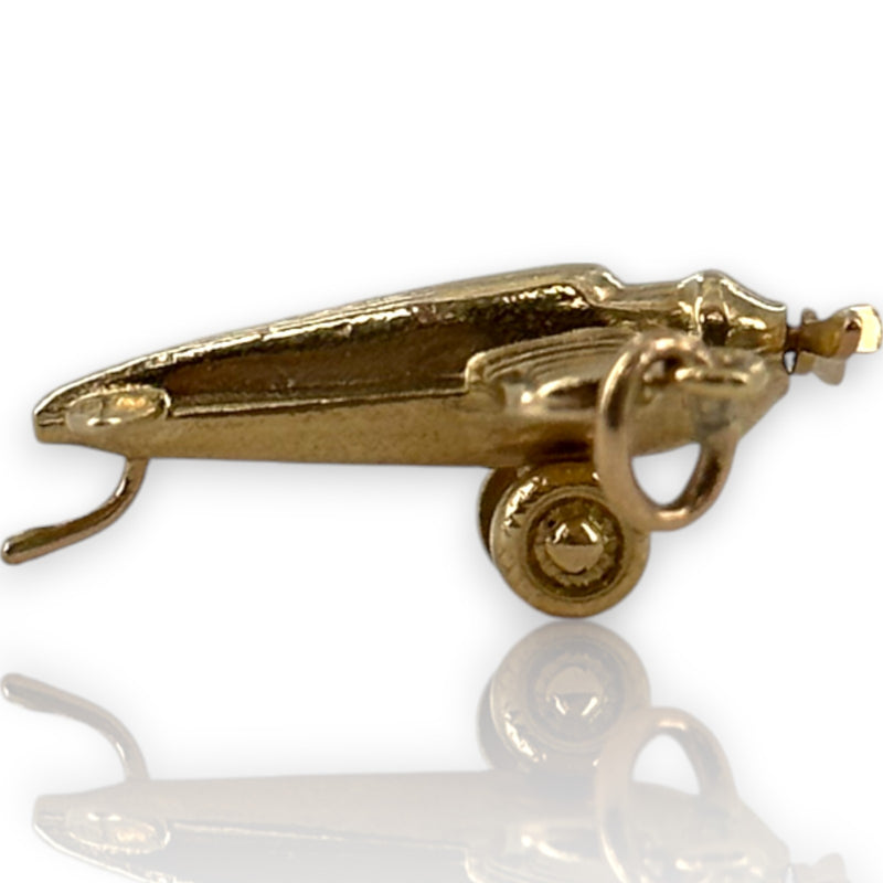 Vintage 14kt Solid Yellow Gold Moving Airplane Travel Dangle Charm for Necklace or Bracelet