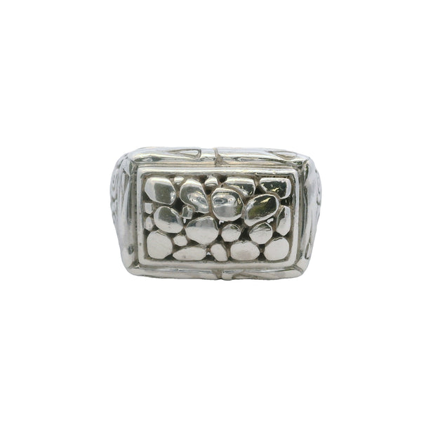 Sarda 925 Sterling Silver Nugget Style Rectangle Ring with Scroll Sides Size 7