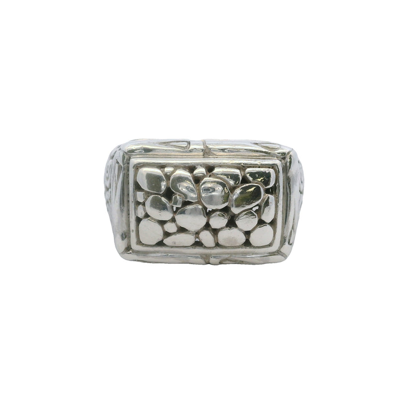 Sarda 925 Sterling Silver Nugget Style Rectangle Ring with Scroll Sides Size 7