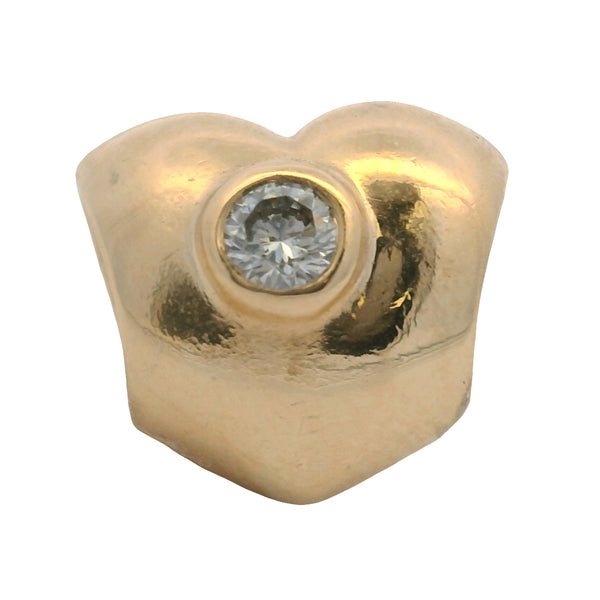 Charm deslizante de corazón hinchado de oro amarillo macizo de 14 kt con 2 diamantes, retirado de Pandora